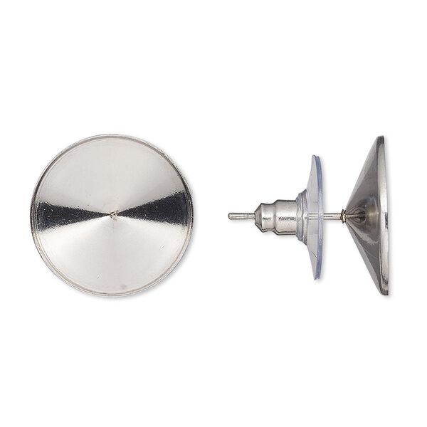 Earstud 1pkg4 Almost Instant Jewelry&reg;, 16.5mm / 16mm rivoli glue-in setting / comfort clutch, stainless steel / acrylic 2 pair image number 0