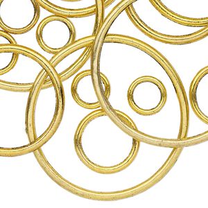 Jump ring mix 1pkg25 gold-finished "pewter", 8-35mm soldered closed round, 12-15 gauge / various inside diameter / antique