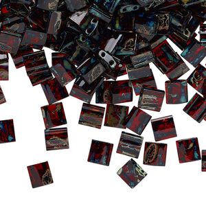 Seed bead, TILA&reg;, glass, pkg/40g, 5mm full tila square, translucent Picasso red, (TL-4504).