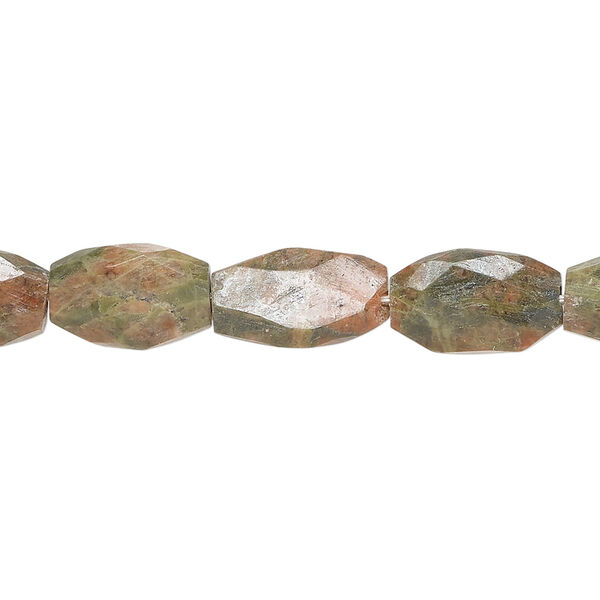 Unakite 1pkg1, hand-cut faceted puffed barrel bead natural, 13 inch 8x7mm-14x9mm image number 0