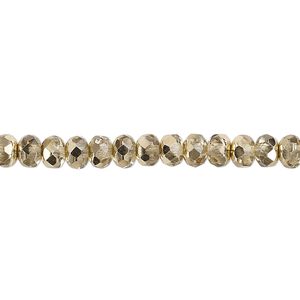 Bead, Czech fire-polished glass, metallic pale gold, 5x4mm faceted rondelle. Sold per 15-1/2" to 16" strand.