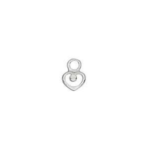 Charm, sterling silver and cubic zirconia, clear, 6.5x5mm single-sided open heart with 4mm closed round loop. Sold per pkg of 2.