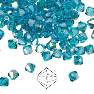 Bead 24pk blue zircon AB, Preciosa Czech crystal 5mm bicone
