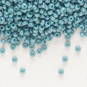 Seed bead, Miyuki, glass, pkg/250g, #11 rocaille, opaque matte rainbow nile blue, (RR-4702).