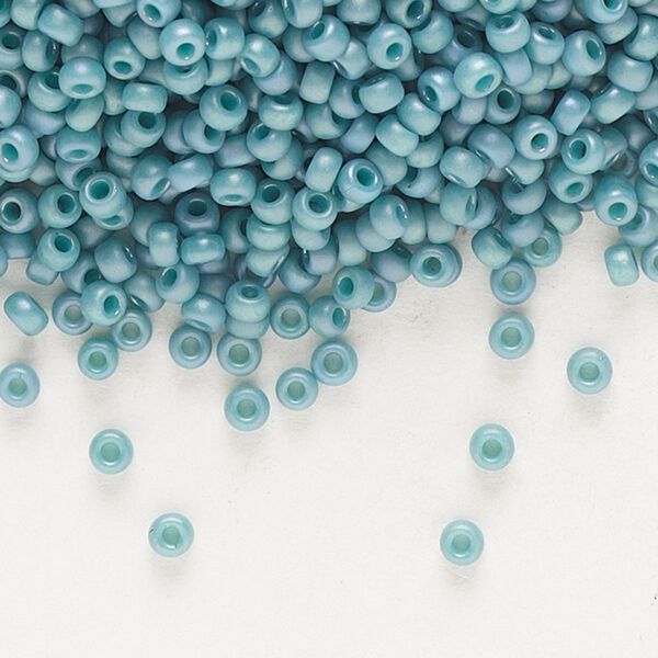 Seed bead, Miyuki, glass, pkg/250g, #11 rocaille, opaque matte rainbow nile blue, (RR-4702). image number 0