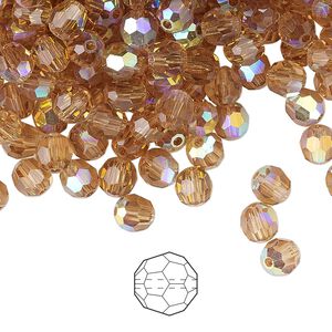 Bead 576pk light Colorado topaz AB, Preciosa Czech crystal 5mm round