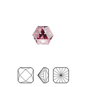 Fancy stone 2pk rose foil back, Crystal Passions&reg; 10.8x9.4mm prismatic hexagon 4699