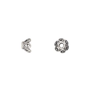 Bead cap, antiqued sterling silver, 6x4mm round with rope, fits 6-8mm bead. Sold per pkg of 4.