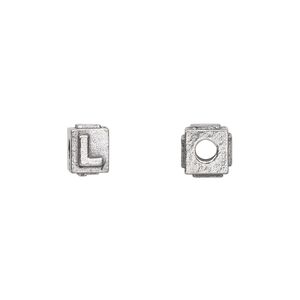 Bead 1pkg4 pewter, 8x6mm rectangle / letter L, antiqued Dione&reg;