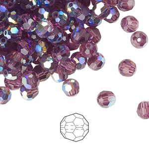 Bead 24pk amethyst AB, Preciosa Czech crystal 5mm round