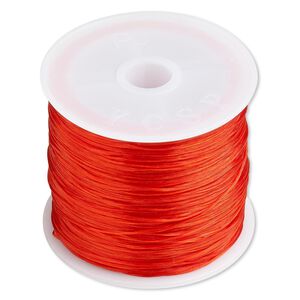 Cord, stretch, elastic floss, red, 0.5mm diameter, 3-pound test. Sold per 150-foot spool.