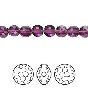 Bead 4pk amethyst, Crystal Passions&reg; 6mm puffed round 5034