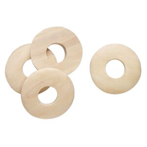 Component, wood (natural), 35mm flat-backed donut. Sold per pkg of 4.