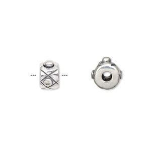 Bead 1pkg1 sterling silver, 8x6mm rondelle / diamond, clear cubic zirconia antiqued