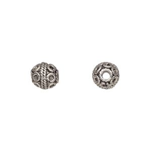 Bead, pewter (tin-based alloy), pkg/1, antiqued, 8mm round with circle pattern.