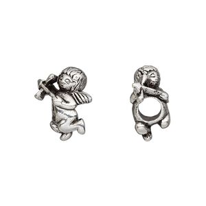 Bead 1pkg1 silver-plated pewter, 16x11mm cupid, antique Dione&reg;
