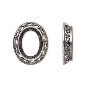 Component, antique silver-plated brass, 22x18.5mm oval with swirl design and 16x12mm oval setting. Sold per pkg of 4.
