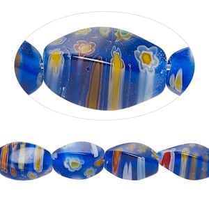 Bead, millefiori glass, translucent multicolored, 12x6mm 4-sided twisted oval with 0.6-0.8mm hole. Sold per 15-inch strand.