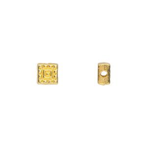 Bead 1pkg50 gold-finished "pewter", 6mm square / 2sided