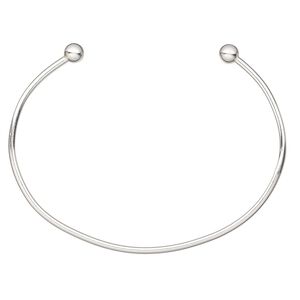 Bracelet, cuff, Create Compliments&reg;, sterling silver, 2mm wide with (2) 6mm twist-off bead ends, adjustable from 6-1/2 to 7-1/2 inches. Sold individually.