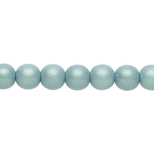 Bead, Czech glass druk, opaque satin green, 8mm round. Sold per 15-1/2" to 16" strand.