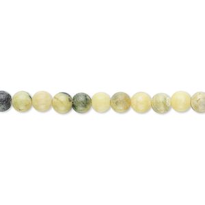Yellow "turquoise" (serpentine with quartz) 1pkg1, round bead natural 15.5-16 inch 4mm