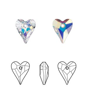 Drop 108pk crystal AB, Swarovski&reg; 12x10mm pendant wild heart 6240