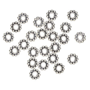 Bead 1pkg0.25troyoz sterling silver, 5x1mm rondelle, antiqued