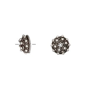 Bead cap, antiqued sterling silver, 10x5mm circle, fits 8-10mm bead. Sold per pkg of 2.