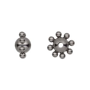 Bead 1pkg10 gunmetal-plated, 13x8mm studded round, steel