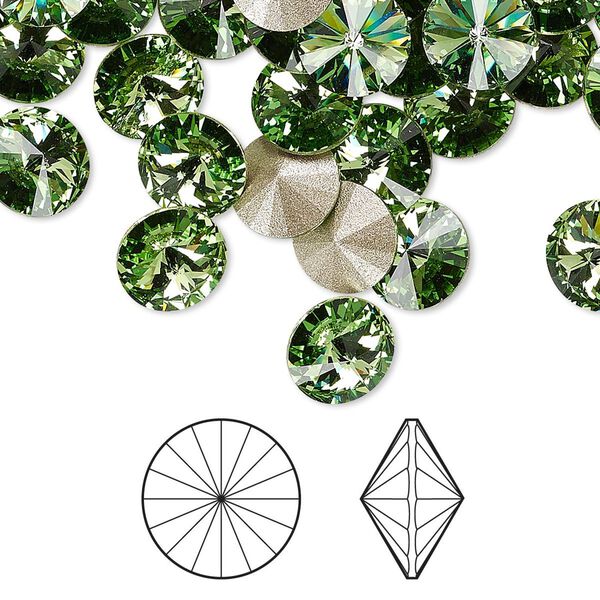 Chaton 144pk peridot foil back, Swarovski&reg; 8.16-8.41mm rivoli SS39 1122 image number 0