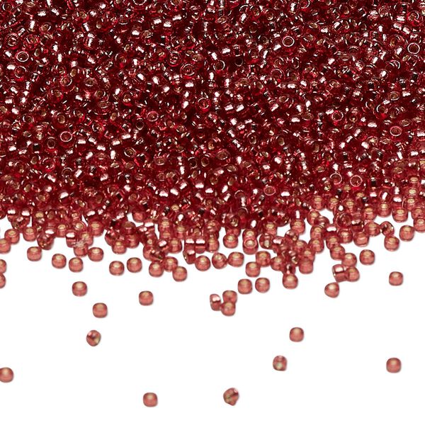 Seed bead, Miyuki 1pkg250g glass, #15 rocaille, Duracoat&reg; transparent silver-lined dusty red / outside dyed (RR-4270) image number 0
