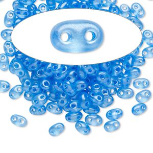 Seed bead, Preciosa Twin&trade; Czech glass, pkg/50g, 5x2.5mm oval, translucent sea blue terra pearl clear, (08336).