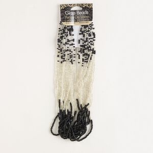 Seed bead, glass, pkg/33g, #11 round, opaque and translucent black and clear.