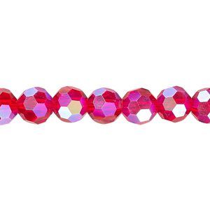 Bead 1pk 32 facets transparent red AB, Celestial Crystal&reg; 8mm round 15.5-16 inch