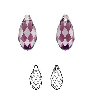 Briolette 36pk amethyst, Swarovski&reg; 17x8.5mm pendant drop 6010