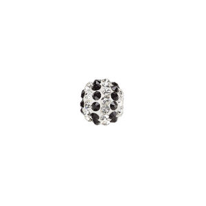 Bead, Egyptian glass rhinestone / epoxy / resin, white / clear / black, 10mm round with pav&eacute; striped design. Sold individually.