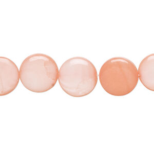 Mother-of-pearl shell 1pkg1, puffed flat round bead 15 inch salmon 11-12mm