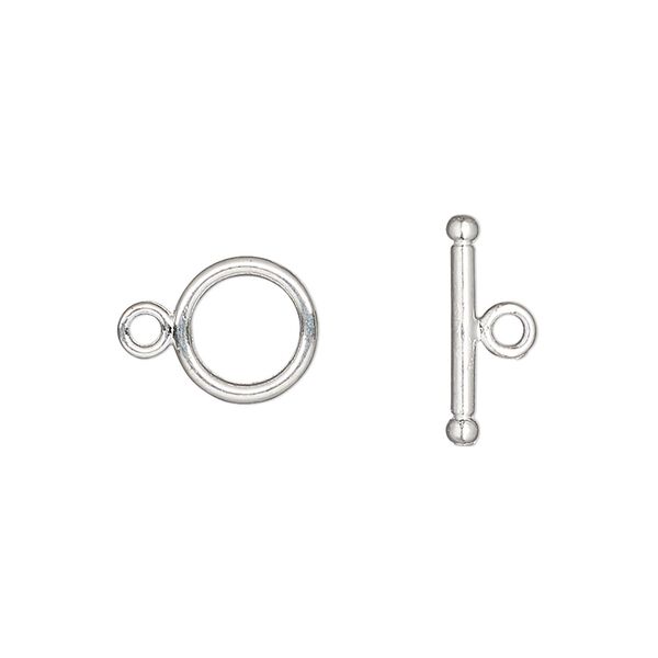 Clasp toggle 1pkg20 "pewter" (zinc alloy), 10mm round, silver-finished 1-strand image number 0