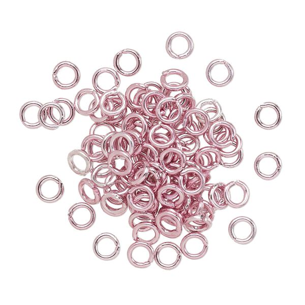 Jump ring 1pkg100 aluminum, 4mm round, 20 gauge / 2.4mm inside diameter / pink image number 0