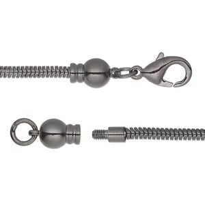 Chain 1pkg1 gunmetal-plated snake, 2.6mm / lobster claw clasp / fits 3.5-6mm hole, Dione&reg; brass 18 inch