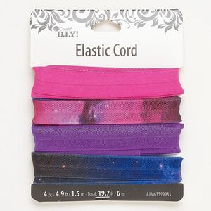 Ribbon assortment 1pkg4 elastic and nylon, multicolored, 15-16.5mm flat, 1.5-meter sections.