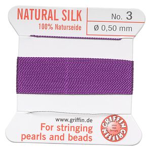 Thread, Griffin, silk, amethyst purple, size #3. Sold per 2-meter card (approximately 78 inches).