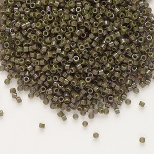 Seed bead, Delica&reg; 1pkg7.5g glass, #11 round, opaque olive drab / outside dyed (DB-0657)