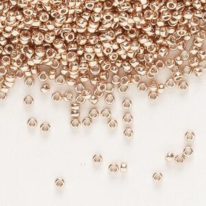 Seed bead, Miyuki, glass, pkg/250g, #15 rocaille, opaque galvanized champagne, (RR-1072L).