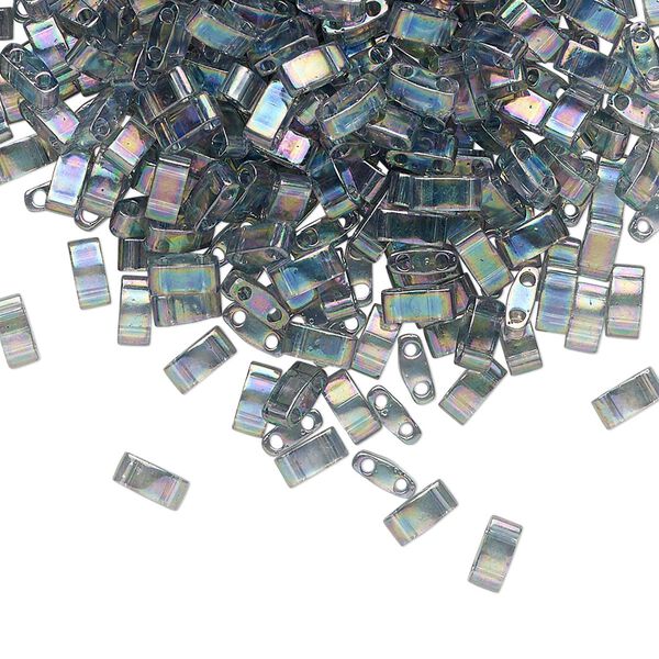 Seed bead, TILA&reg;, glass, pkg/250g, 5x2.3mm half tila rectangle, translucent rainbow luster dark grey, (HTL-2440D). image number 0
