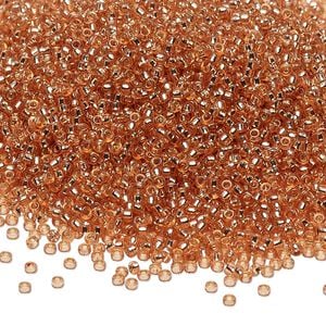 Seed bead, Miyuki 1pkg250g glass, #15 rocaille, Duracoat&reg; transparent silver-lined rose copper / outside dyed (RR-4262)