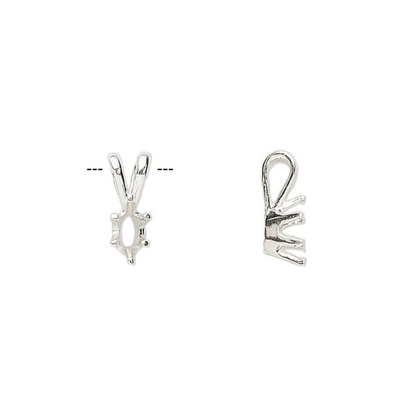 Pendant, Sure-Set&trade;, sterling silver, 6x3mm 6-prong marquise basket setting. Sold individually. image number 0