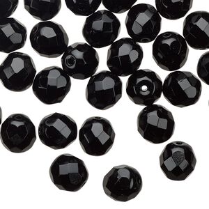 Bead 1pkg1 Czech fire-polished glass, 8mm faceted round, half-mass opaque jet black