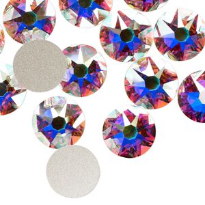 Flat back 12pk crystal AB foil back, Crystal Passions&reg; 10.912-11.304mm rose round SS48 2088